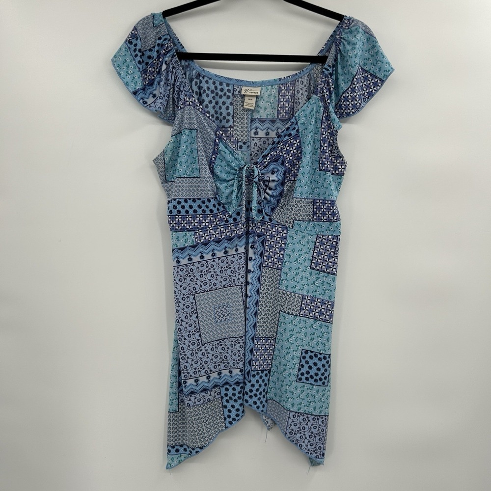 Vintage Venezia Y2K Womens Asymmetrical Babydoll Patchwork Top Sz 14/16 Festival